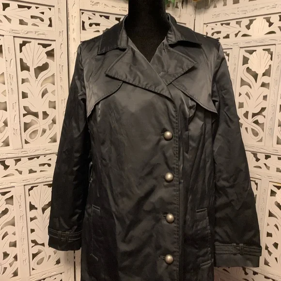 MOSSIMO SUPER NICE SHINY BLACK BUTTON UP LONG SLEEVE LONG COAT - Picture 2 of 9